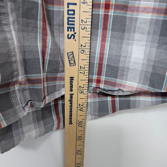 Roper Shirt Men's Medium Plaid Gray White Red Long Sleeve Western Flap Pockets - Picture 7 of 9